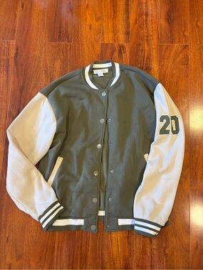 Unbranded Olive Green & Cream Varsity Jacket with Sleeve Number